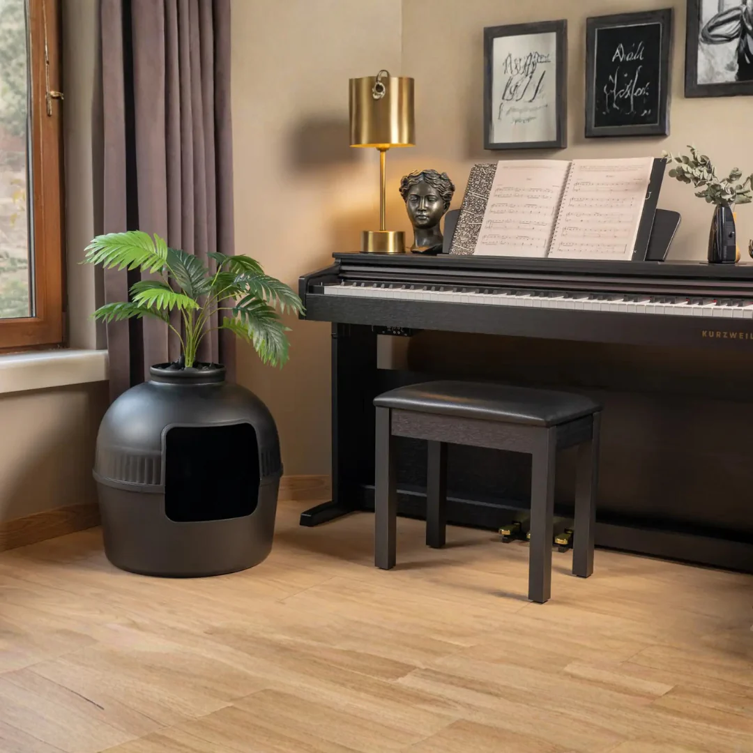 VetriHome Dekoratif Kedi Tuvaleti/Evi Siyah - Image 3